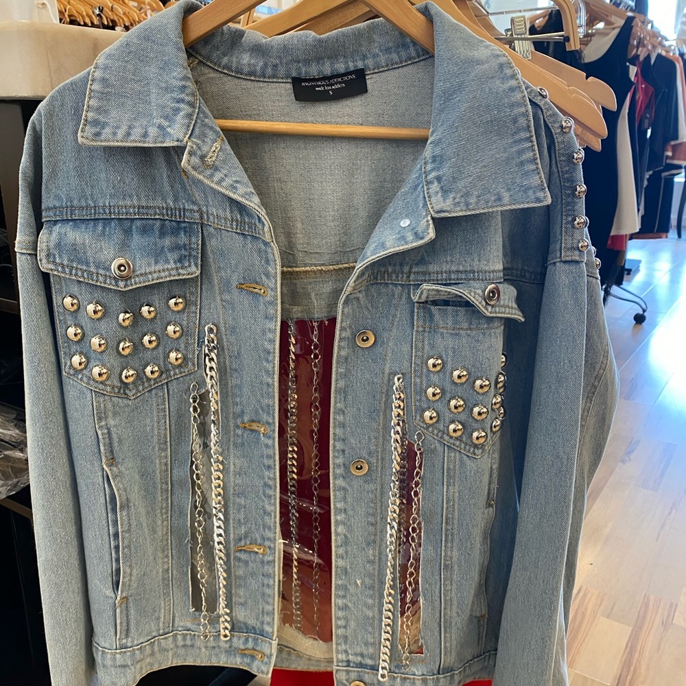 Clear with studded chains oversized jean jacket